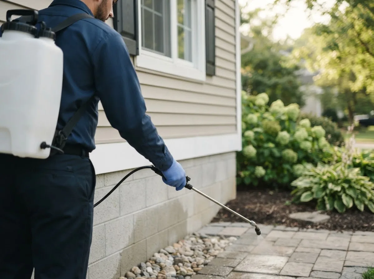 Pest control technician inspecting a home in Kandiyohi, MN